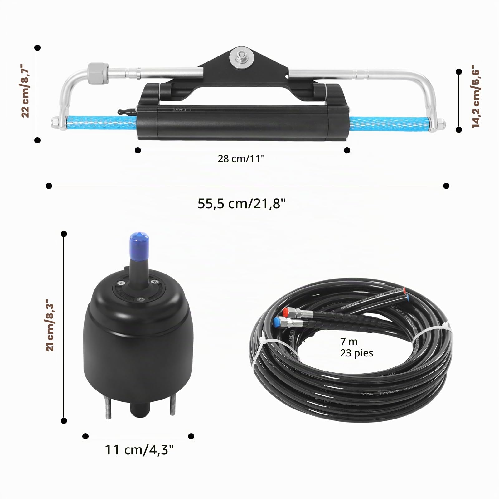 Kit de dirección hidráulica fueraborda de 150 CV, kit de dirección hidráulica para barcos marinos, mecanismo de dirección hidráulica con bomba hidráulica, cilindro de dirección y mangueras