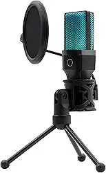 Microfone Condensador, Microfone Sem Fio, Microfone Gamer, Microfone de Mesa, Microfone com Filtro Pop e Suporte para Cantando, Jogos, Karaokê, Streaming, Videoconferência