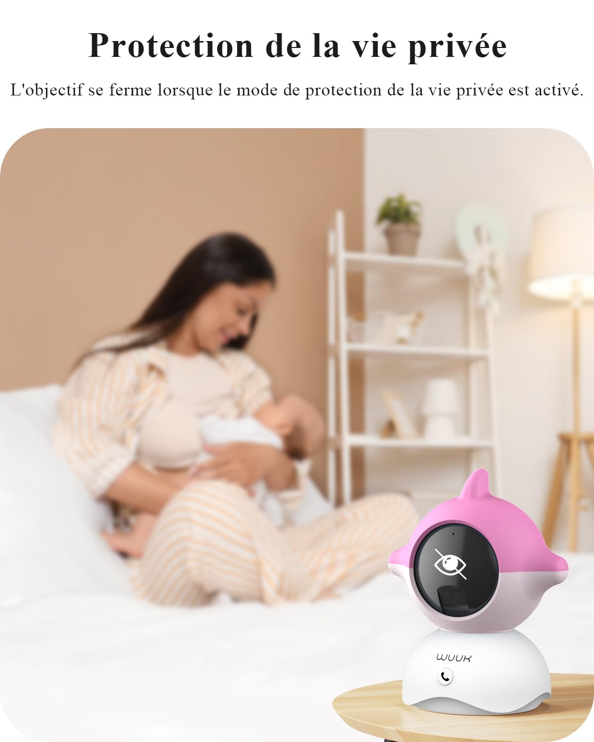 WUUK 4MP 5.5'' AI Babyphone Camera, Visage Couvert et Détection de Renversement, Alertes Sonores/de Mouvement, Vision Nocturne,Batterie 3700mAh, 360° Grad, App Control, 2,4/5 GHz WiFi, 305m Reichweite