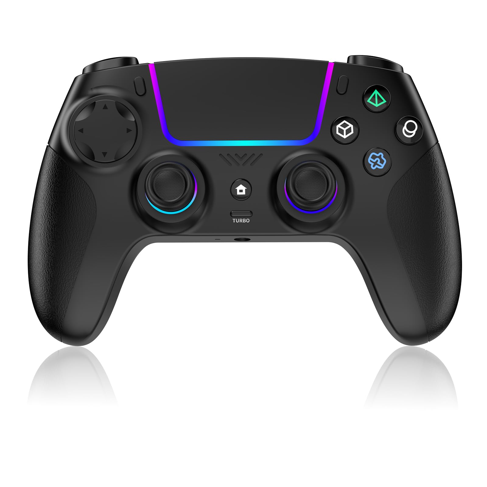 JORREP Manette sans fil pour PS5/Pro/Steam Deck/PC/MAC/iOS/Android10, manette de jeu avec éclairage RVB/double vibration/turbo/programmable/connexion casque/gyroscope 6 axes/batterie 1500 mAh