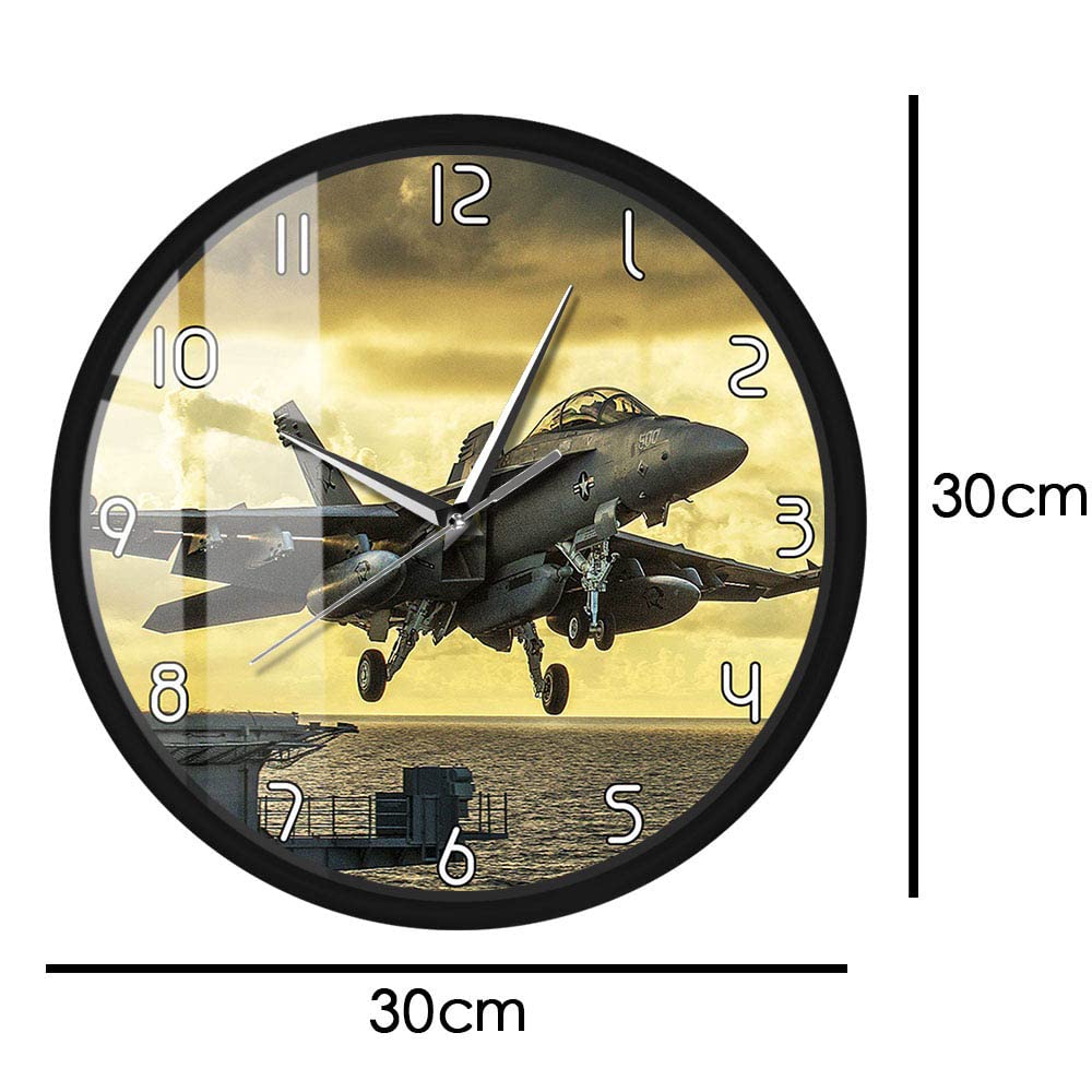 Reloj de pared con marco de metal impreso de avión de salida, silencioso sin tictac, funciona con pilas, avión, aeropuerto, marco de aluminio negro, regalo para piloto, aviador, dormitorio