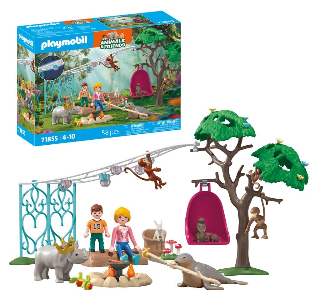 PLAYMOBIL | Animals & Friends | Lustige Geburtstagsparty | Spielzeug ab 4 Jahren | Geschenk für Kinder | Fördert Kreativität | Mit leuchtender Girlande im Dunkeln & Zubehör | 71855
