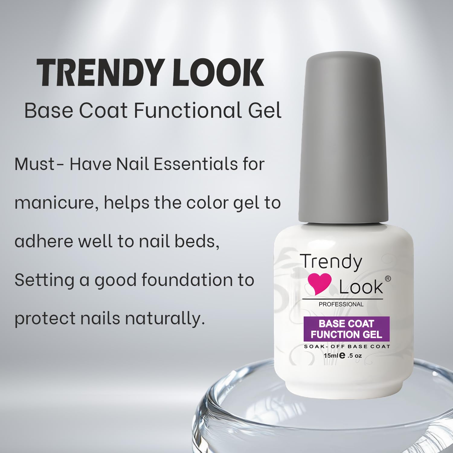 Trendy Look 4-in-1 Nail Care Gel Combo – Primer, Base Coat, Top Coat & Dehydrator for Long-Lasting, Salon-Quality Nails 4