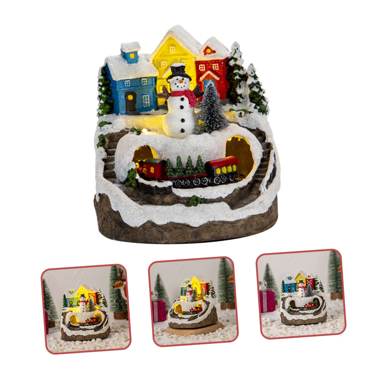 TOPBATHY de Navidad para Parejas Casa de Nieve Iluminada con Música Y Tren Decoración de Casa de Pueblo con Luces Led para Exhibición sobre La Mesa