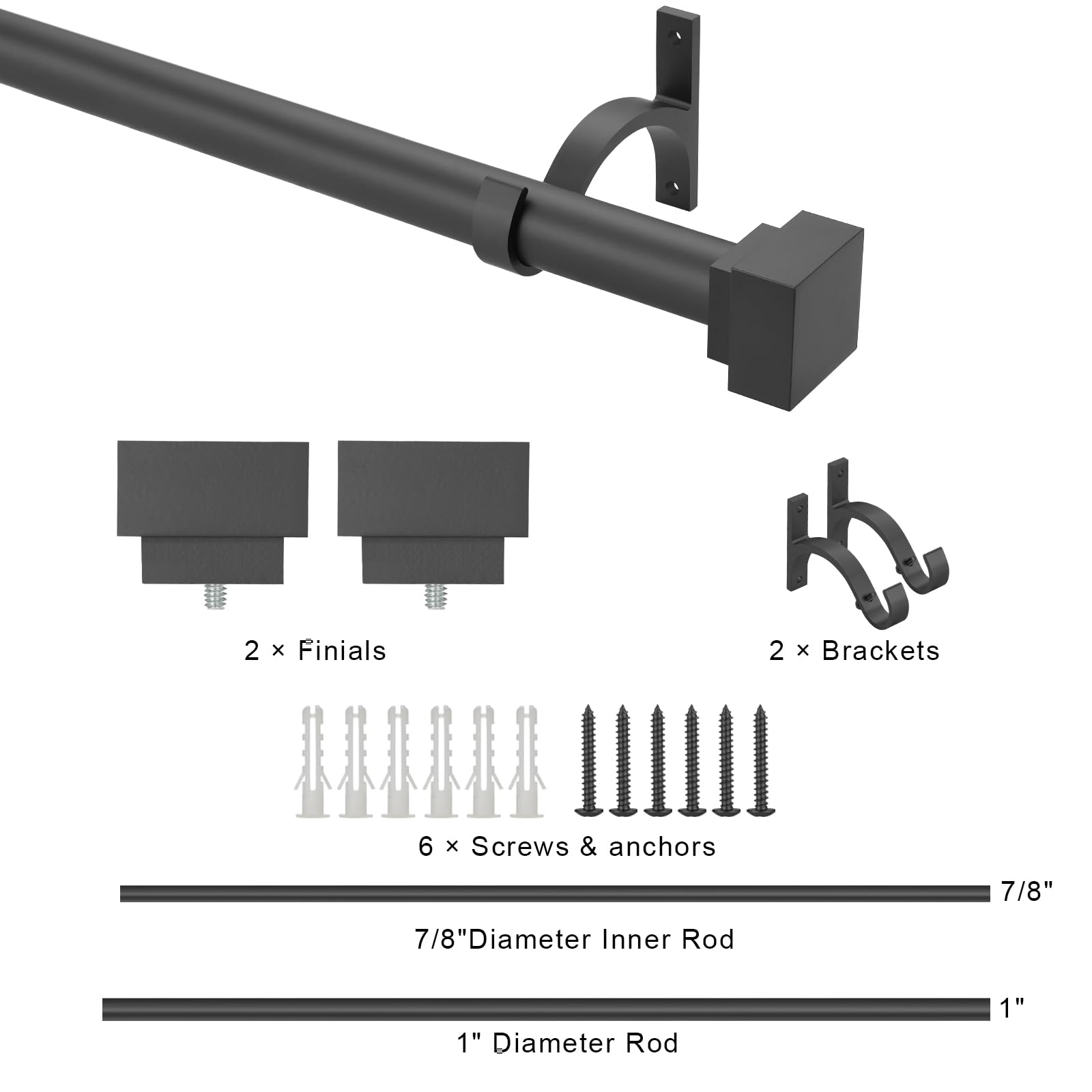 JRZOO Gardinenstange Mit Kristall-Endstücken | Verstellbar 71–122 Cm, Ø 2,5 Cm | Stahl, Trägt Bis 13,6 Kg