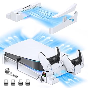 OIVO PS5 Horizontal Stand with Cooling Fan and PS5 Controller Charger for Playstation 5 PS5 Console, PS5 Cooling Station with PS5 Charging Station, PS5 Stand Horizontal for PS5 Accessories