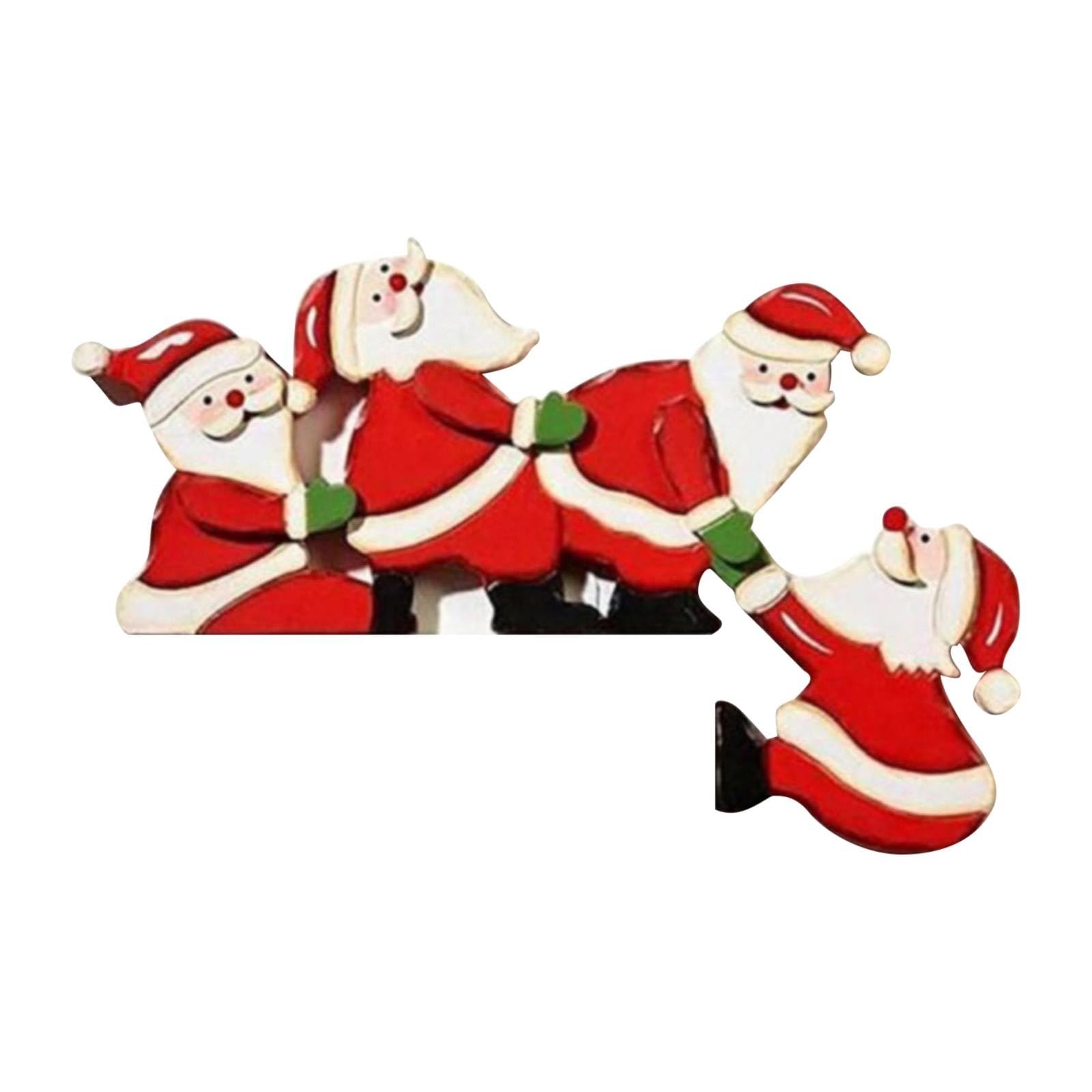 ADERTOS 4 Decorazioni Natalizie In Legno Per Angolo Porta – Kit Con Adesivi Per Telaio Porta, Finestra E Parete – Tema Festivo Rosso E Verde