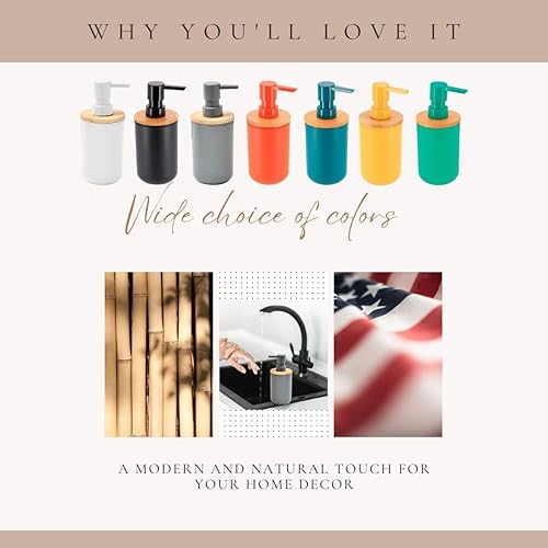 Miniatura 6 de Dispensador de jabón y loción naranja Padang con tapa de bambú  10 fl oz  Perfecto para encimeras de cocina y baño