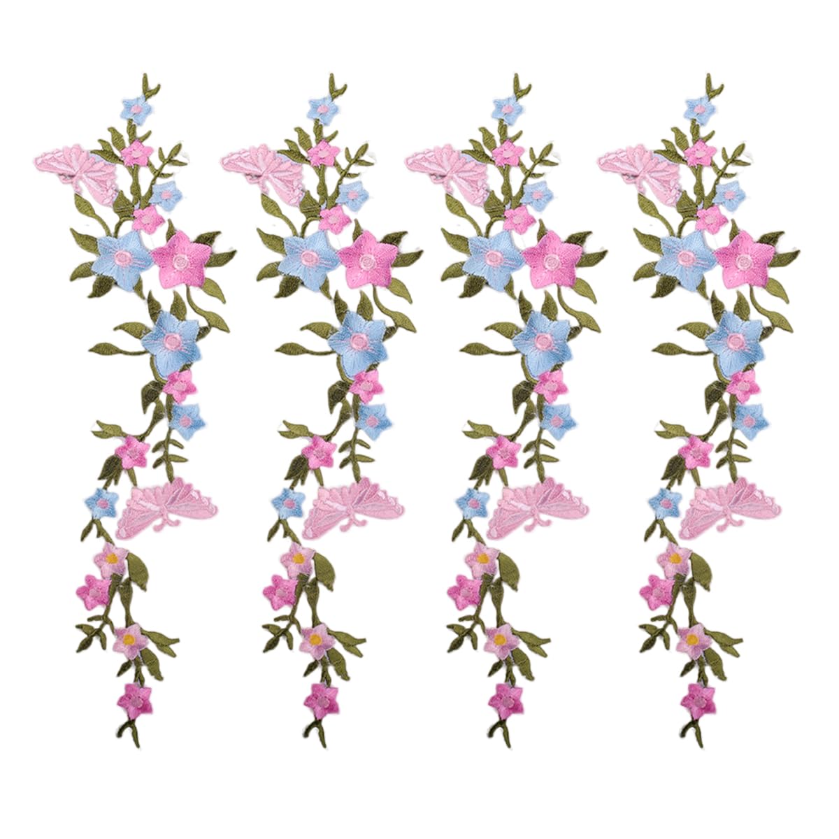 4 Pieces 10inch Long Floral Iron on Patches Butterfly in Flower Embroidered Patches Applique for Neckline Embellishment Trimming Shoes Jeans Clothing