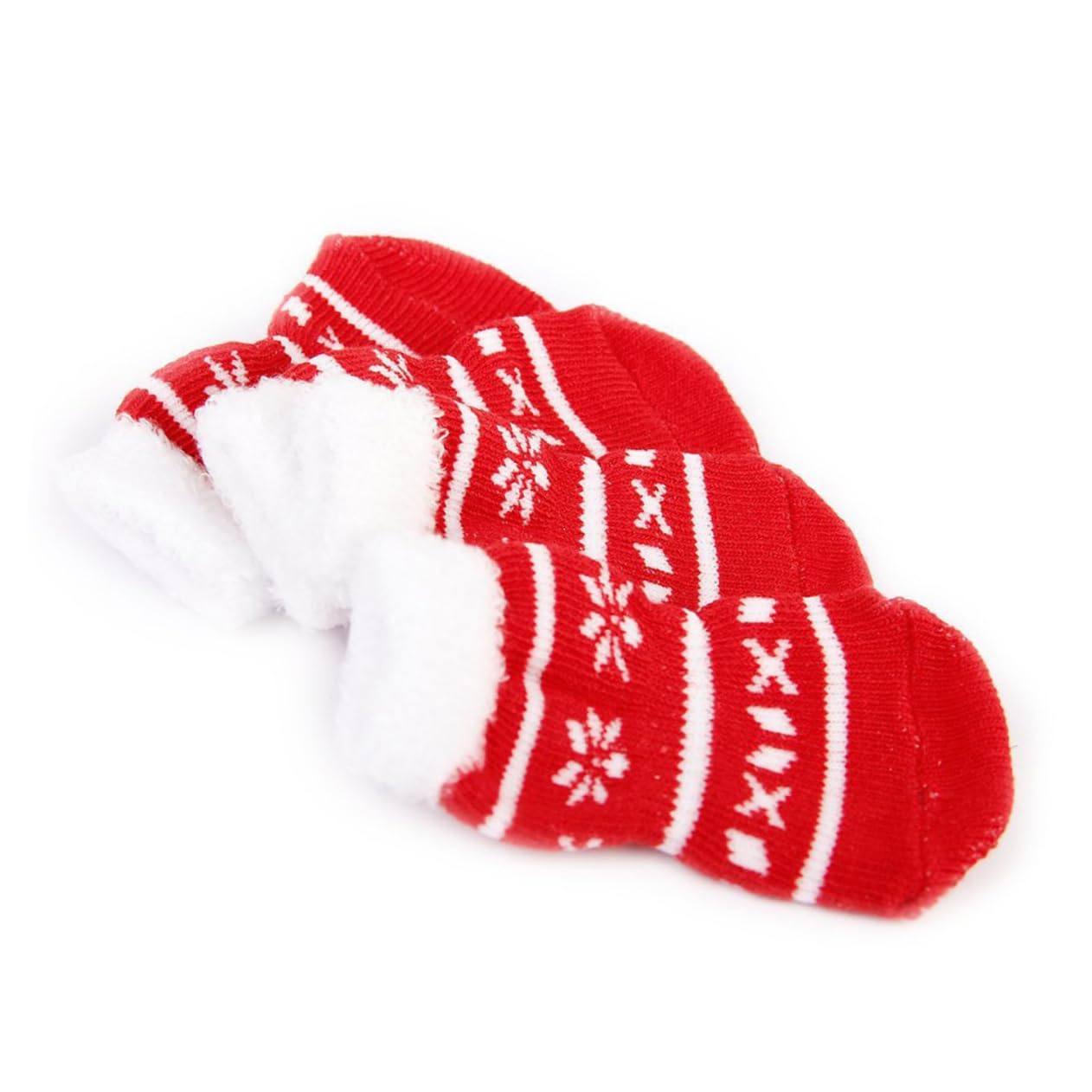 FONDOTIN Christmas Socks for Small Dogs Cats Size l Red Pet Cotton Socks with Slip Bottom Keep Paws