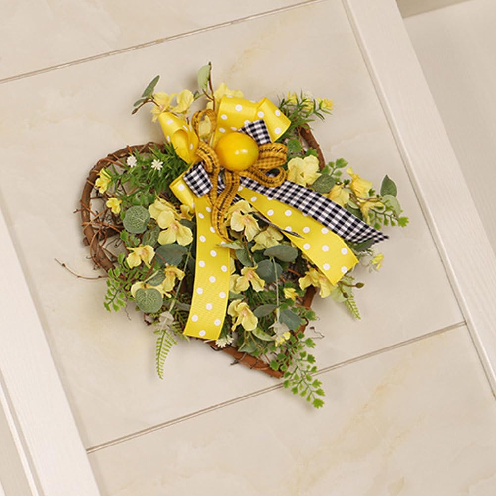 SOIMISS Herz Türkranz Rattan Zitronen Kranz Weidenkranz Frühlingskranz Wandkranz Blumen Dekokranz Girlande Türschild Künstlicher Blumenkranz Wohnzimmer Wanddeko Frühlingsdeko Haustür Landhaus