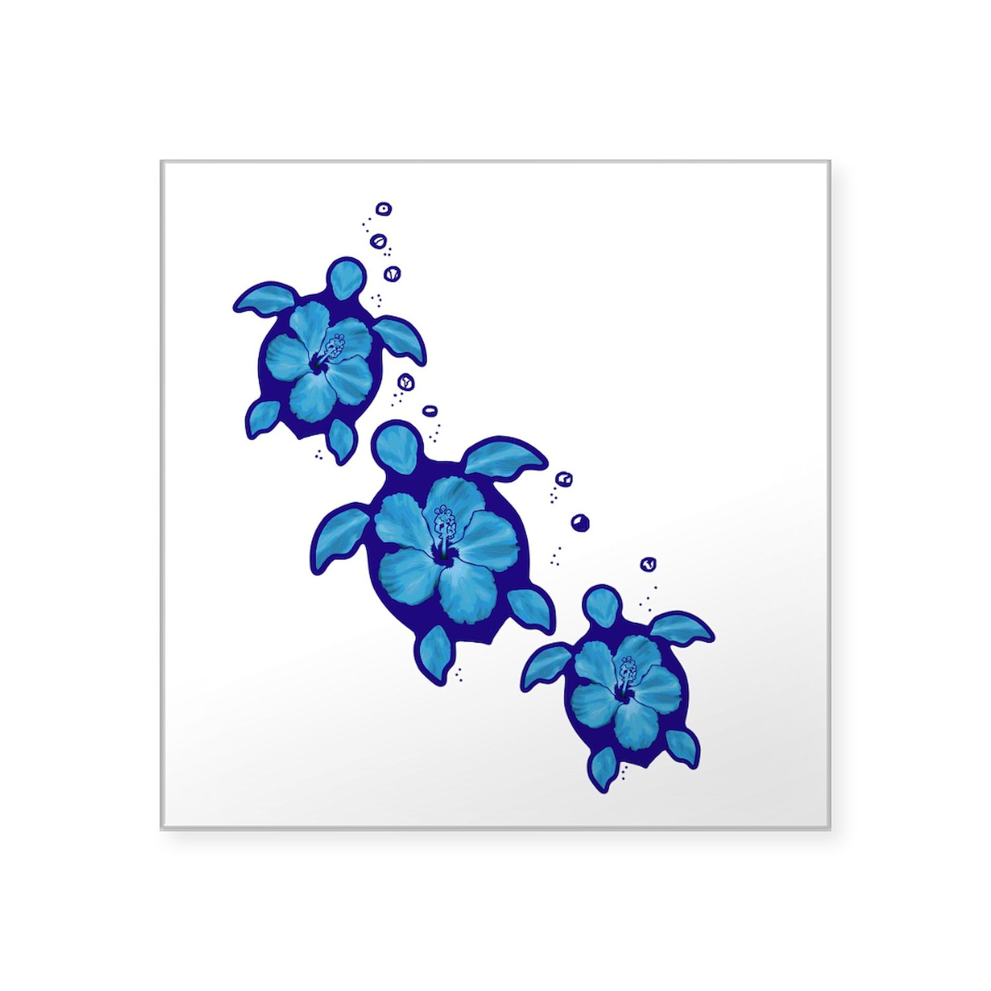 CafePress Blue Hibiscus Honu Turtles Sticker Square Bumper Sticker Car Decal