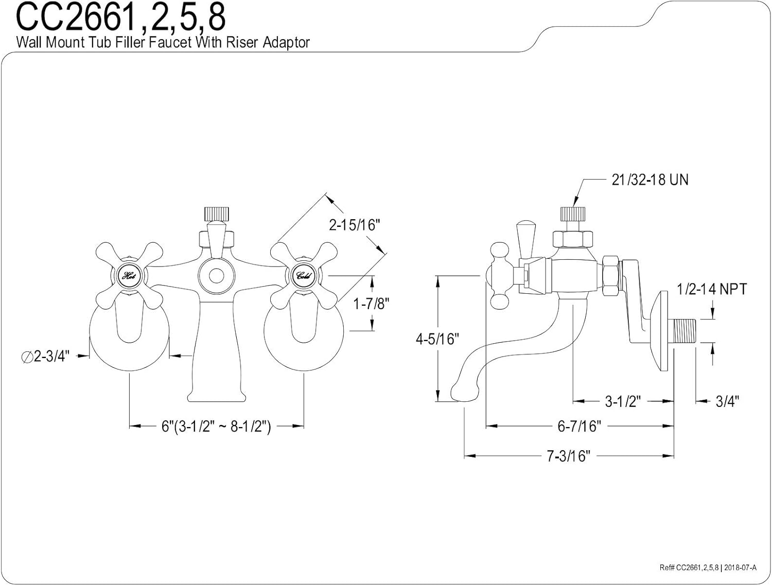 Crazy Clearance Kingston Brass CC2661 Vintage Wall Mount Tub Faucet with Riser Adaptor, 62-Inch, Polished Chrome ❤ Crazy Deals Kingston Brass CC2661 Vintage Wall Mount Tub Faucet with Riser Adaptor, 62-Inch, Polished Chrome