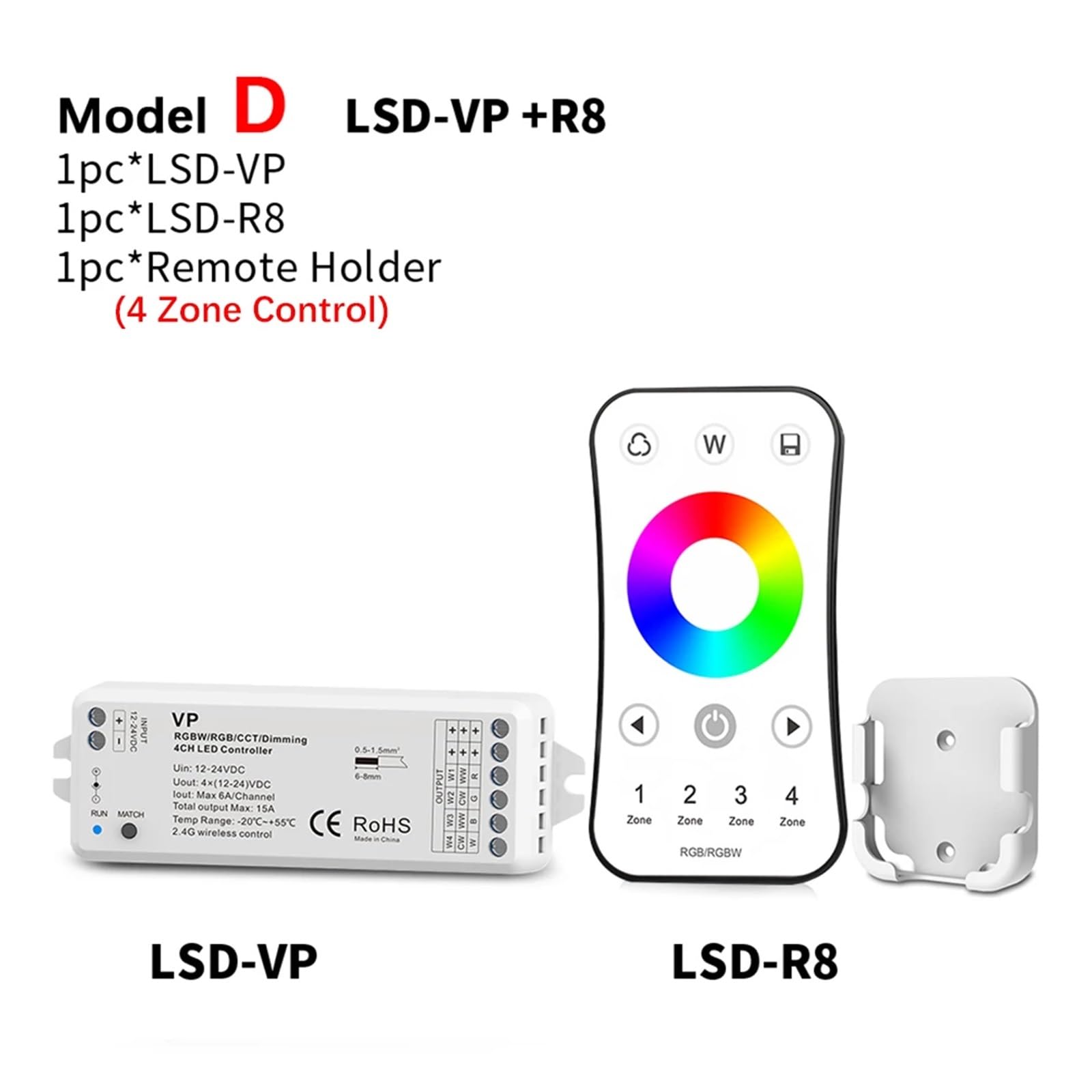 Controller RGB RGBW RF 12V 24V 15A 4 in 1 RGB RGBW LED Light Strip Controller Smart WiFi PWM 2.4G Telecomando Touch Wireless (Color : VP Controller Only)