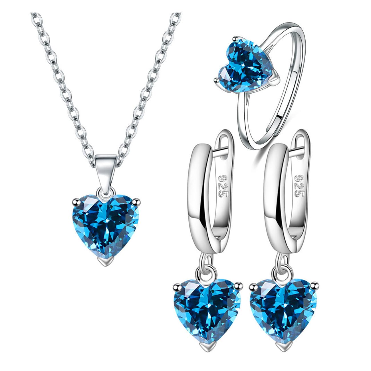 TOEECY Corazón Conjuntos de Joyas para Mujer y Niñas Cristal Colgante Collar Pendientes Anillo Cubic Zirconia Plata chapada 925 Fiesta Boda Nupcial Dama de Honor