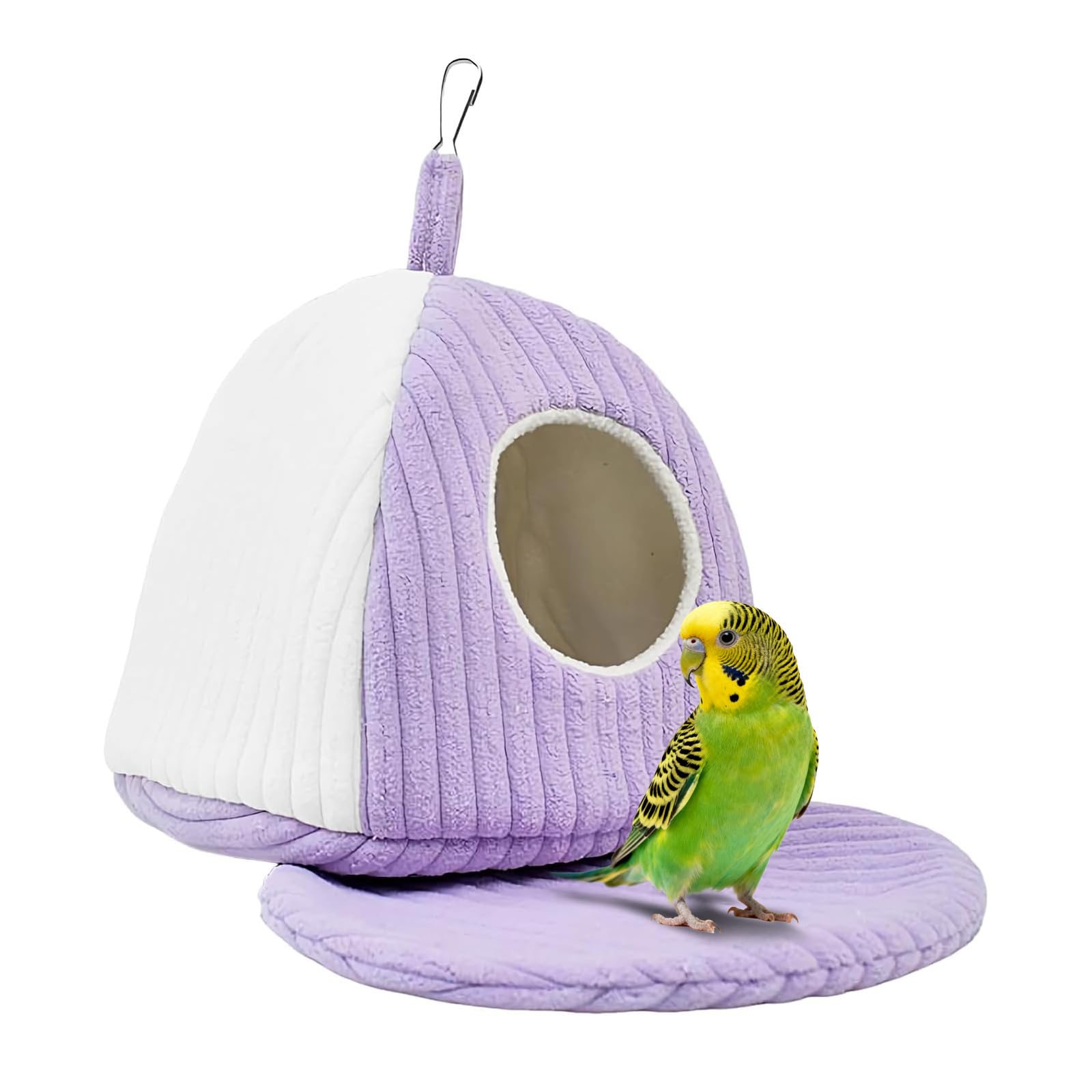 CQJ Bird Hanging Hammock Nest Parrot with Soft Plush Hanging Hammock & Hut Tent for Cage Winter Bird Hideaway Hut for Cockatiels Budgies Parakeets Lovebirds Conures Hamsters (purple white S)