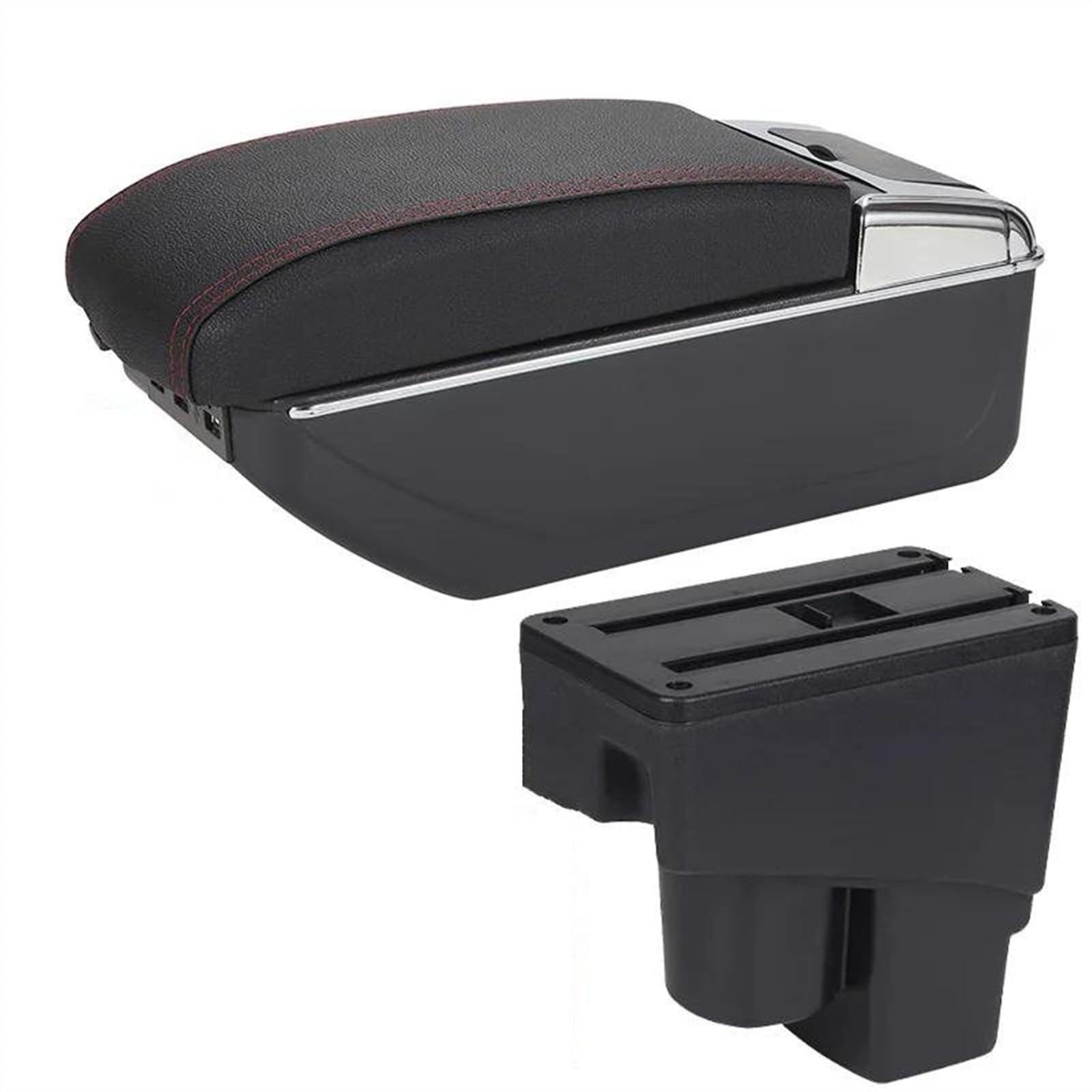 NOHEEU Car Armrest Box Retrofit Accessorie Storage Simple Installation For Fit For Jazz 1 2003-2007(B1 Black red 3USB)