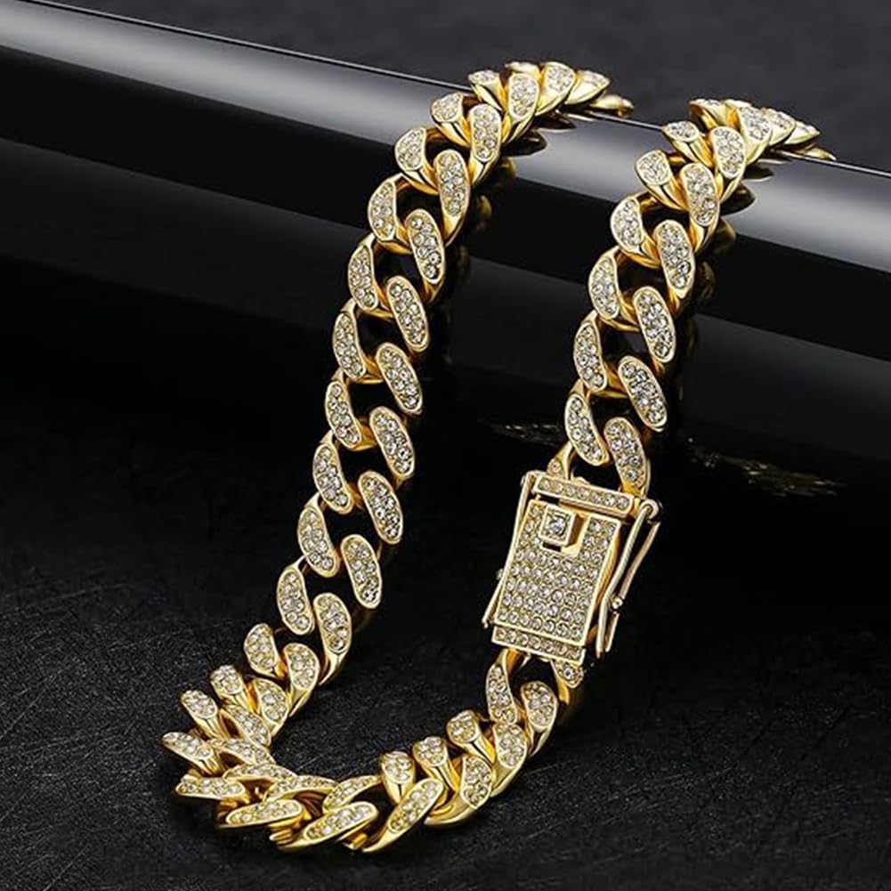 Diamant-Hundehalsband, Metallkette Mit Kristallen, Verstellbar, Sichere Schnalle – Gold, Für Kleine Bis Große Hunde
