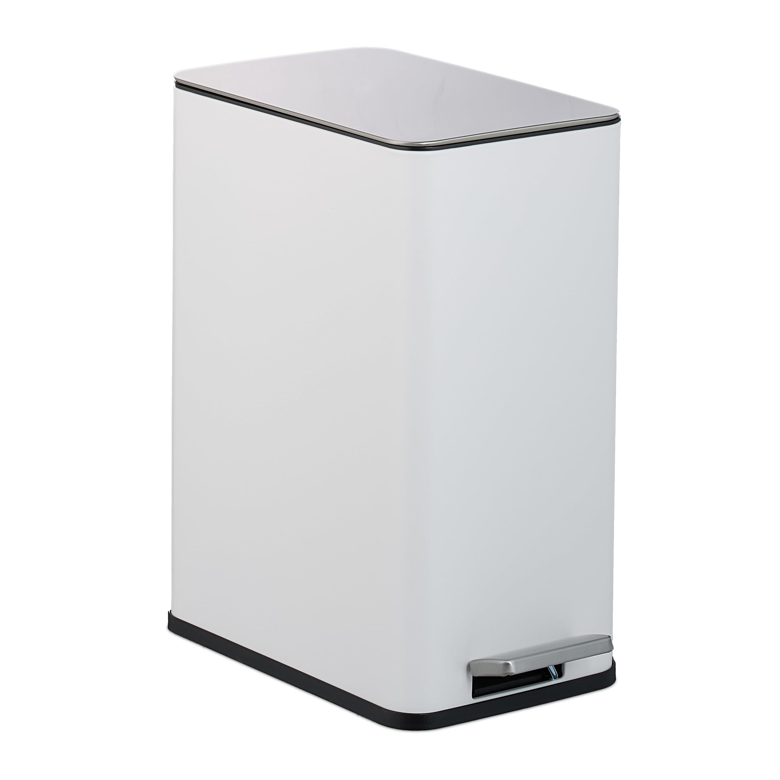 Relaxdays Cubo de Basura Baño, 10 litros, Papelera Rectangular, Tapa con Cierre Suave, Acero Inoxidable en Mate, Blanco