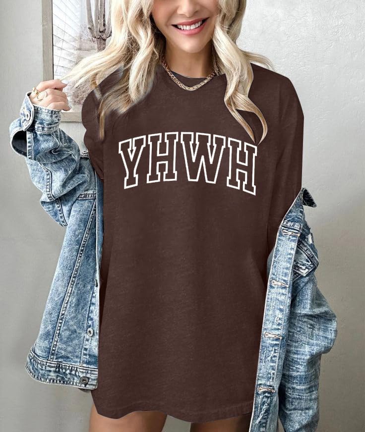 Christian Shirts for Women Oversized YHWH Graphic Shirt Jesus Faith Inspirational Casual Tee Tops3