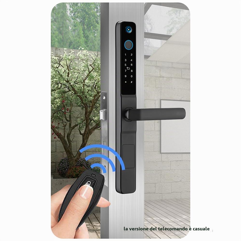 Serratura per porta intelligente con impronta digitale, campanello e telecamera, serratura d'ingresso senza chiave con maniglia, serratura biometrica per porta