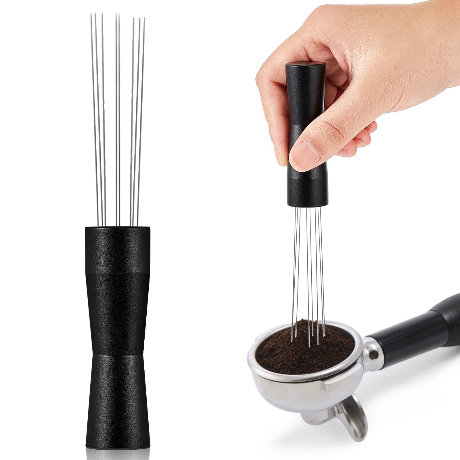 MAKINGTEC Espresso Stirrer Needle WDT Distribution Tool Prong Coffee Distributor Anodized Aluminum Handle (Black)