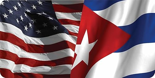 Placa de matrícula fotográfica de banderas de Estados Unidos y Cuba