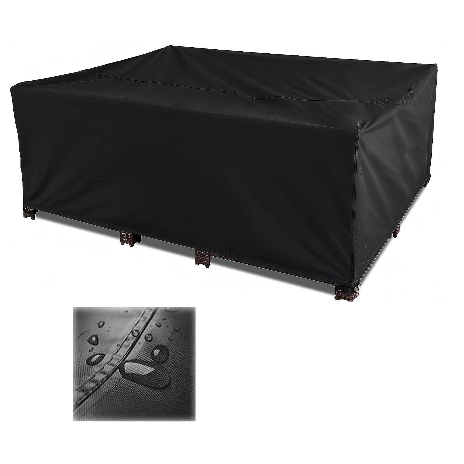 Jianghu Art Black Outdoor 8 Seater Dining Table Furniture Cover Waterproof 260X200x100cm Large Outdoor Dining Table Cover, Windproof, Tear Resistant, Anti-Uv Outdoor Rectangular Rattan Garden Furniture