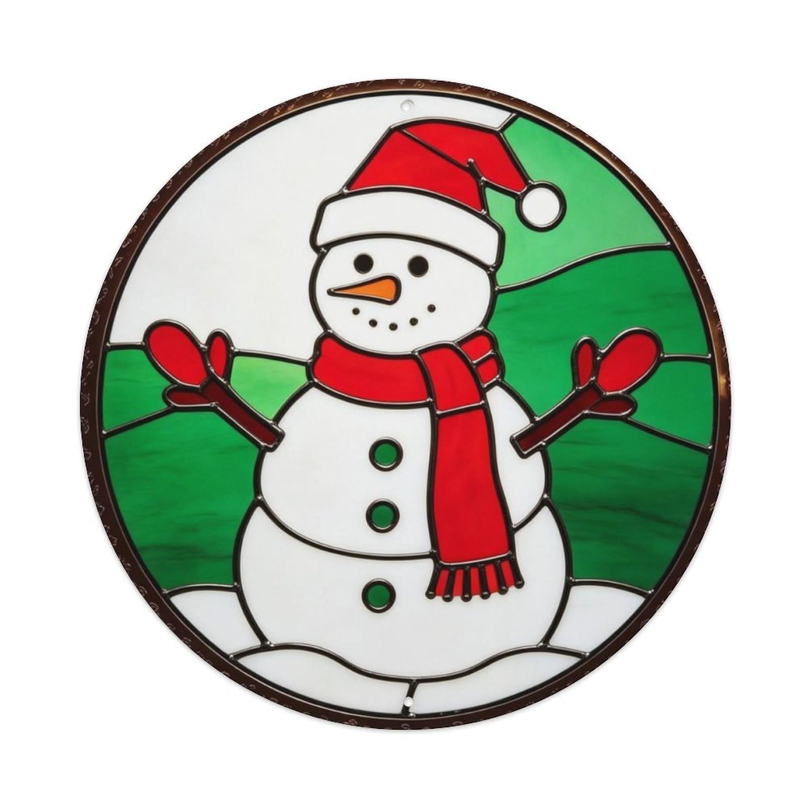 Christmas Snowman with Hat Scarf Stained Glass Metal Tin Sign Plaque