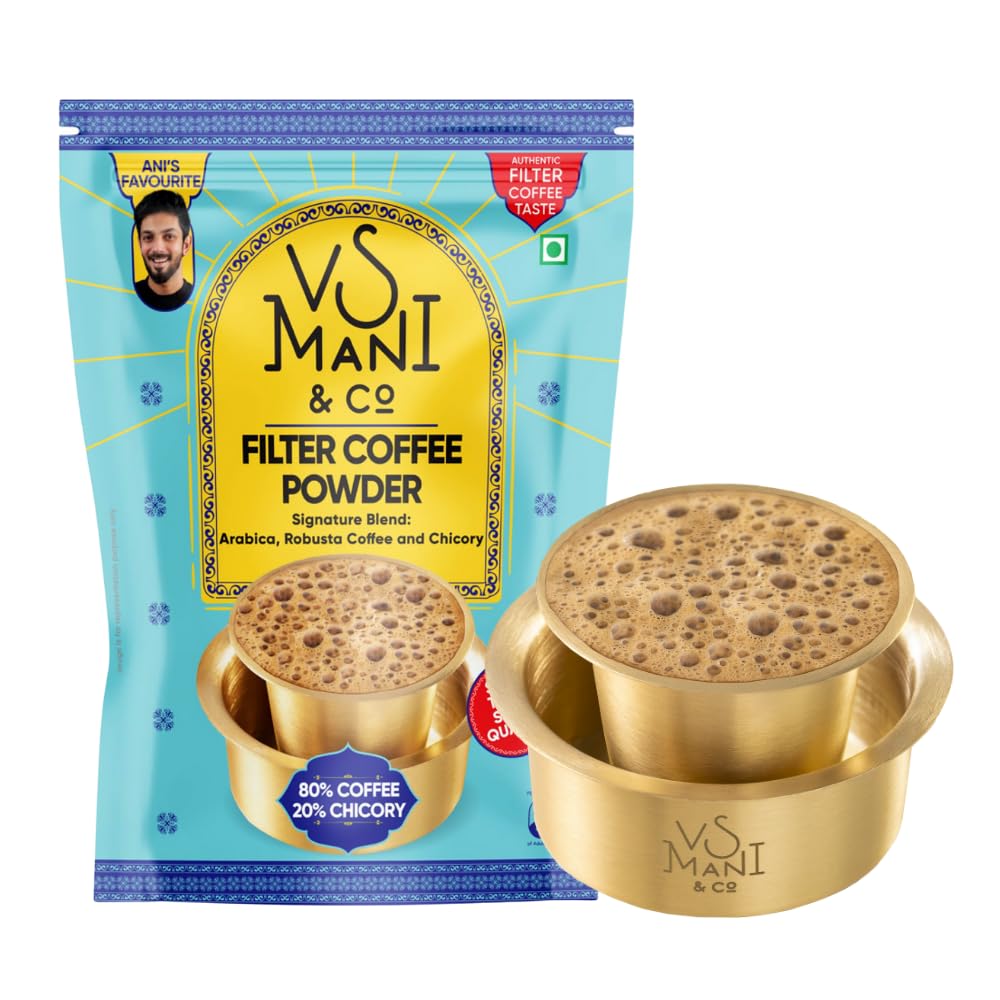 VS Mani & Co Filter Coffee - Ground and Roast, South Indian Coffee with Brass Dawara Tumbler, 200gm, Jar