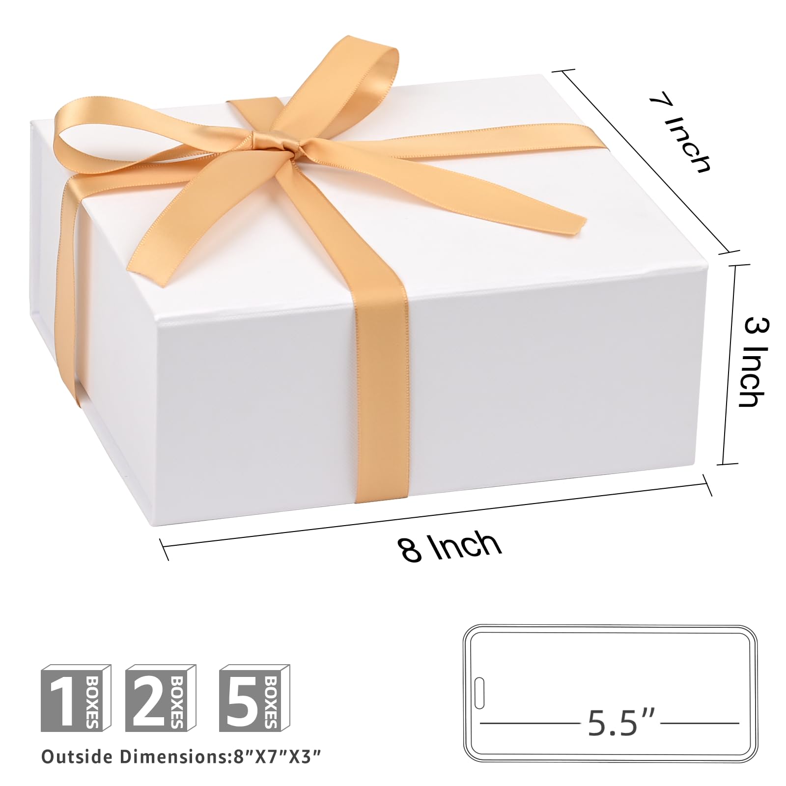 LIFELUM Lot de 5 grandes boîtes cadeau blanches de 20,3 x 17,8 x 7,6 cm avec couvercle magnétique pour cadeaux avec ruban, carte, papier déchiqueté pour maman, anniversaire, Noël