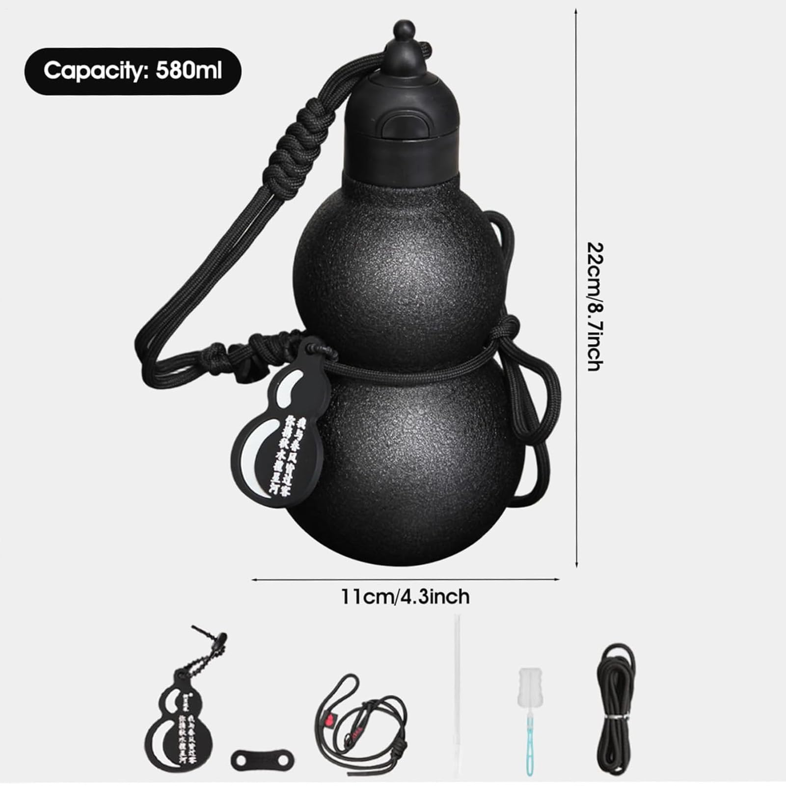 Borraccia Termica Acciaio Inossidabile 580ml | con Cinturino e Cannuccia, Borraccia in Acciaio Inossidabile Per Uomini Sport Viaggio Campeggio All'aperto Pesca
