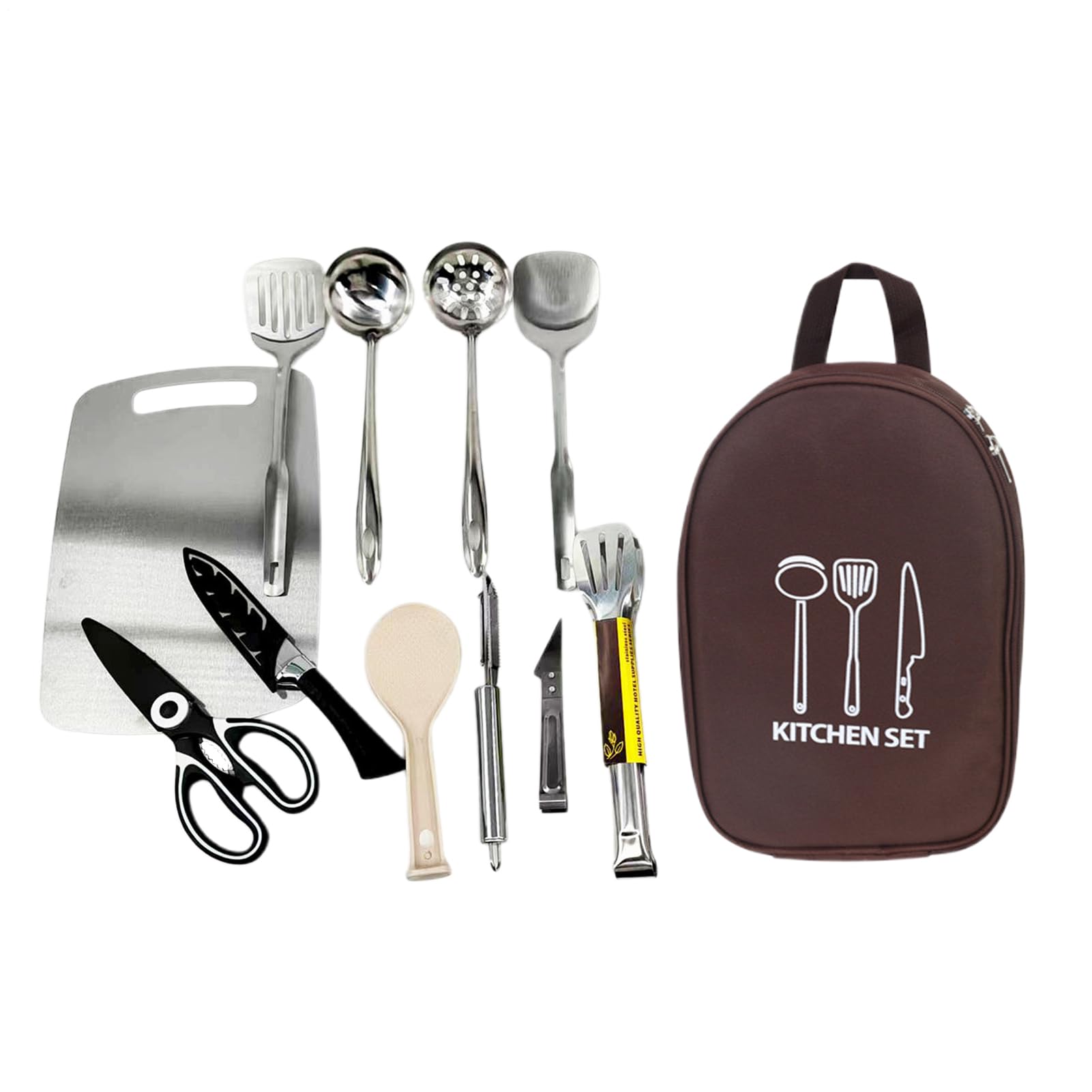Générique Kit Ustensiles Camping 12 Pièces d'Équipement de Cuisine | avec Sac de Rangement Équipement Culinaire pour le Camping pour Camping-Car, Plein Air, BBQ, Pique-nique et Randonnée
