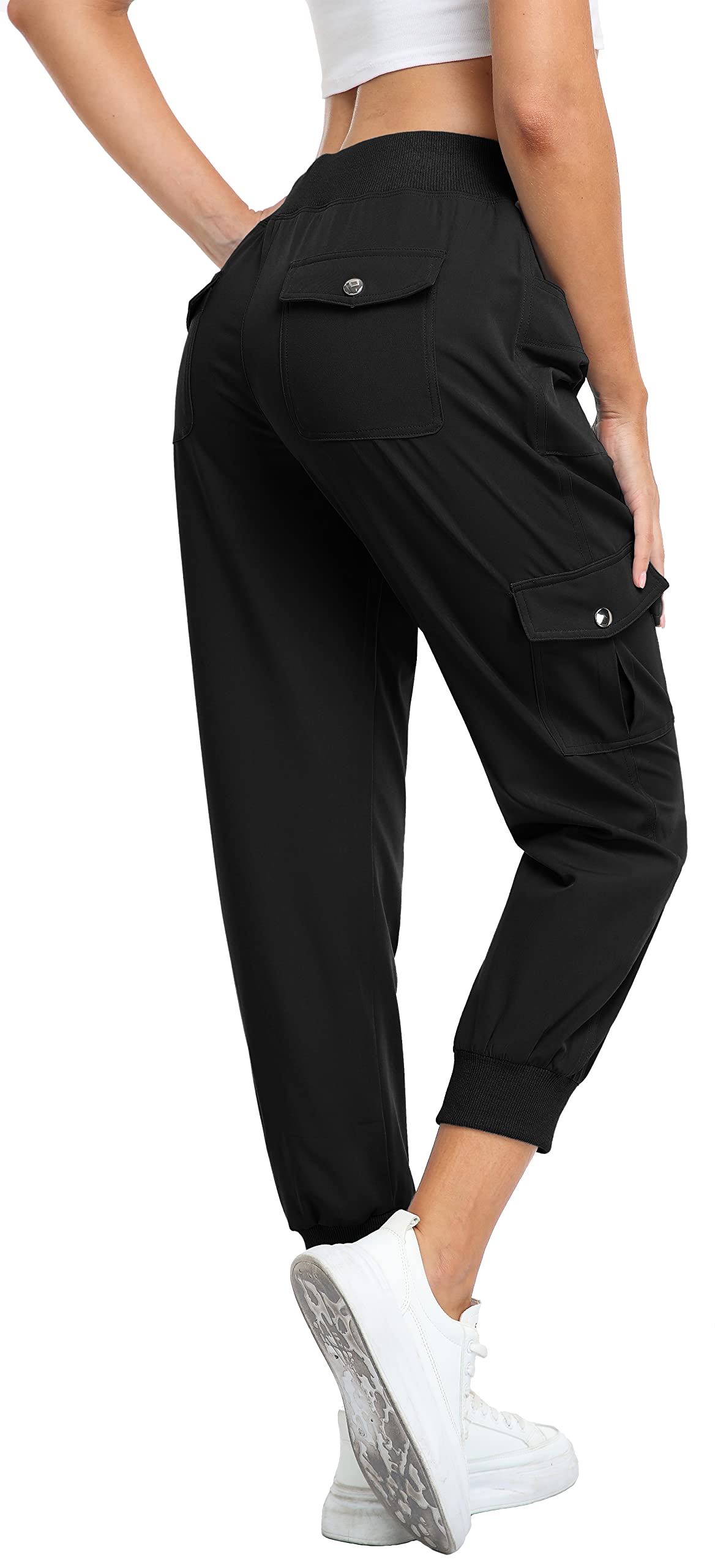 MISS MOLY Womens Hiking Cargo Pants Joggers Lightweight Quick Dry Casual Sweatpants Elastic Waist Button Pockets