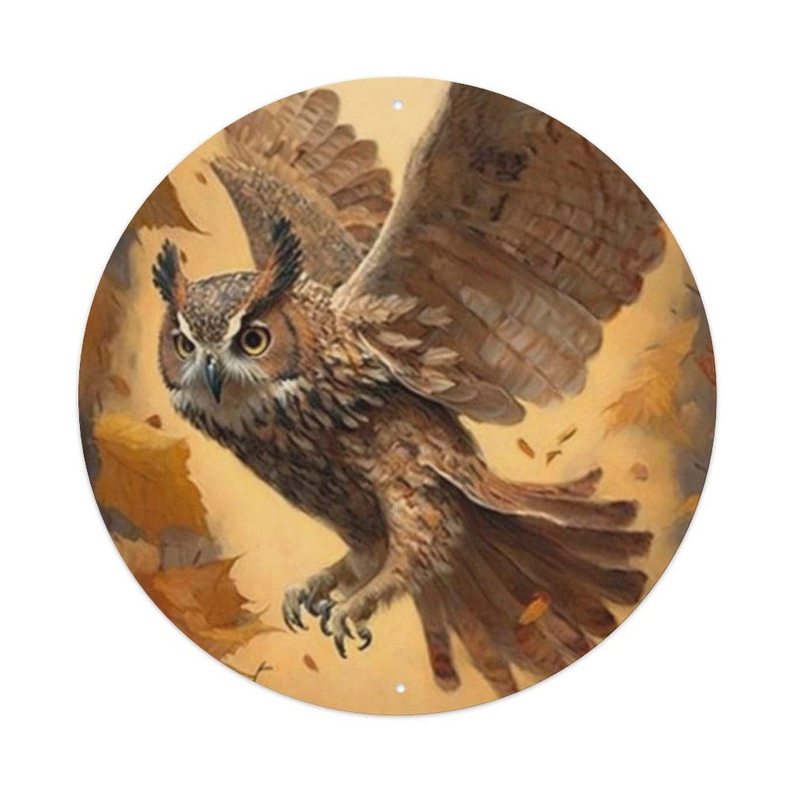 Animals Artwork Flying Owl Vintage Metal Tin Sign Plaque Wall Decor for Cafe, Club Bar, Office, Garden Metal Poster 8x8Inch