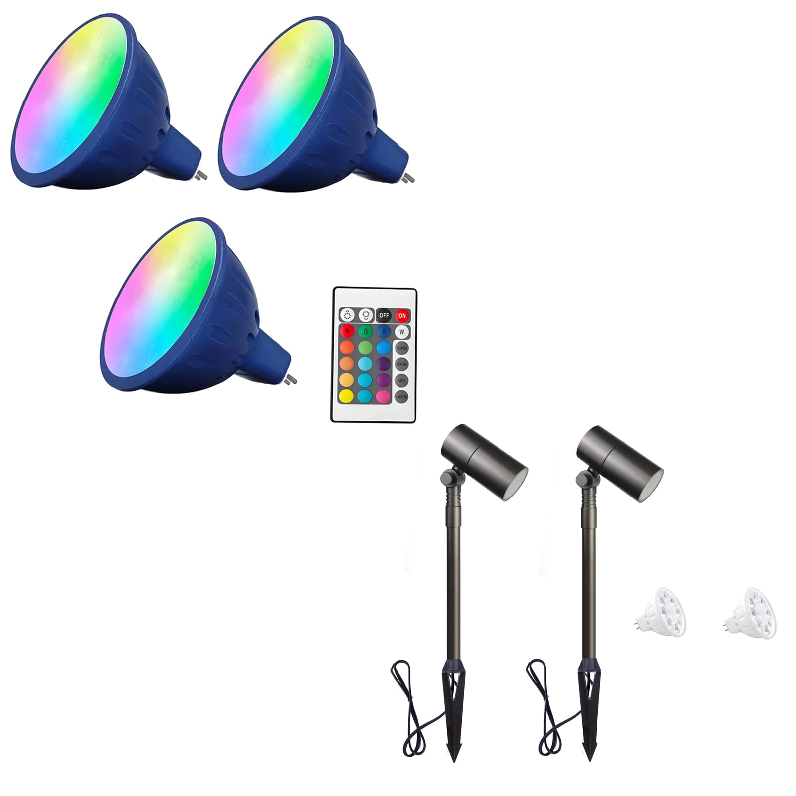 MR16 LED Bulb Color Changing Outdoor Lights and Adjustable Low Voltage Landscape Spotlights