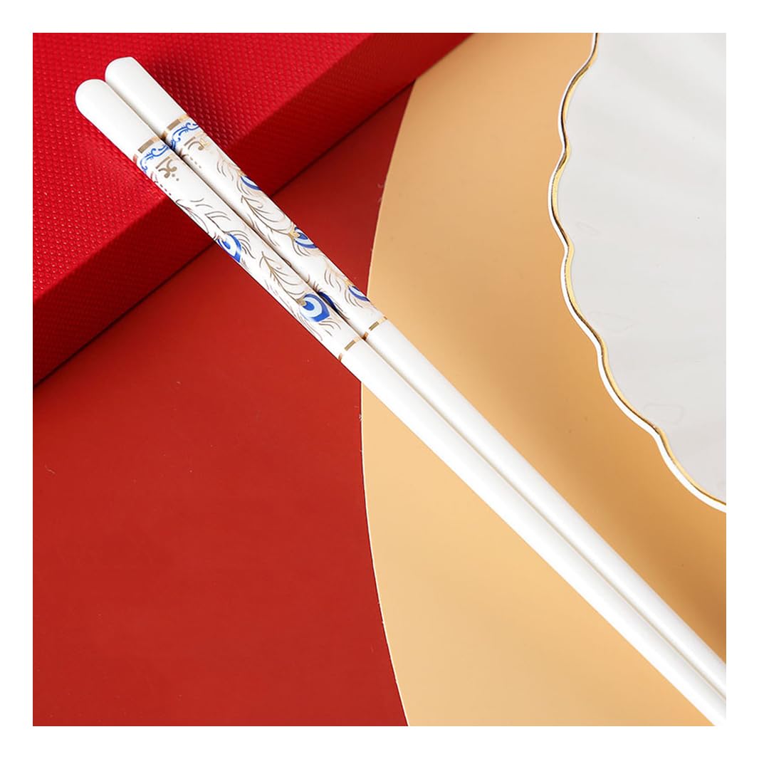 Coffret Cadeau de 10 Paires de Baguettes Chinoises en Porcelaine, Motif Paon, réutilisables, lavables au Lave-Vaisselle, avec étui, Baguettes en céramique osseu(S)