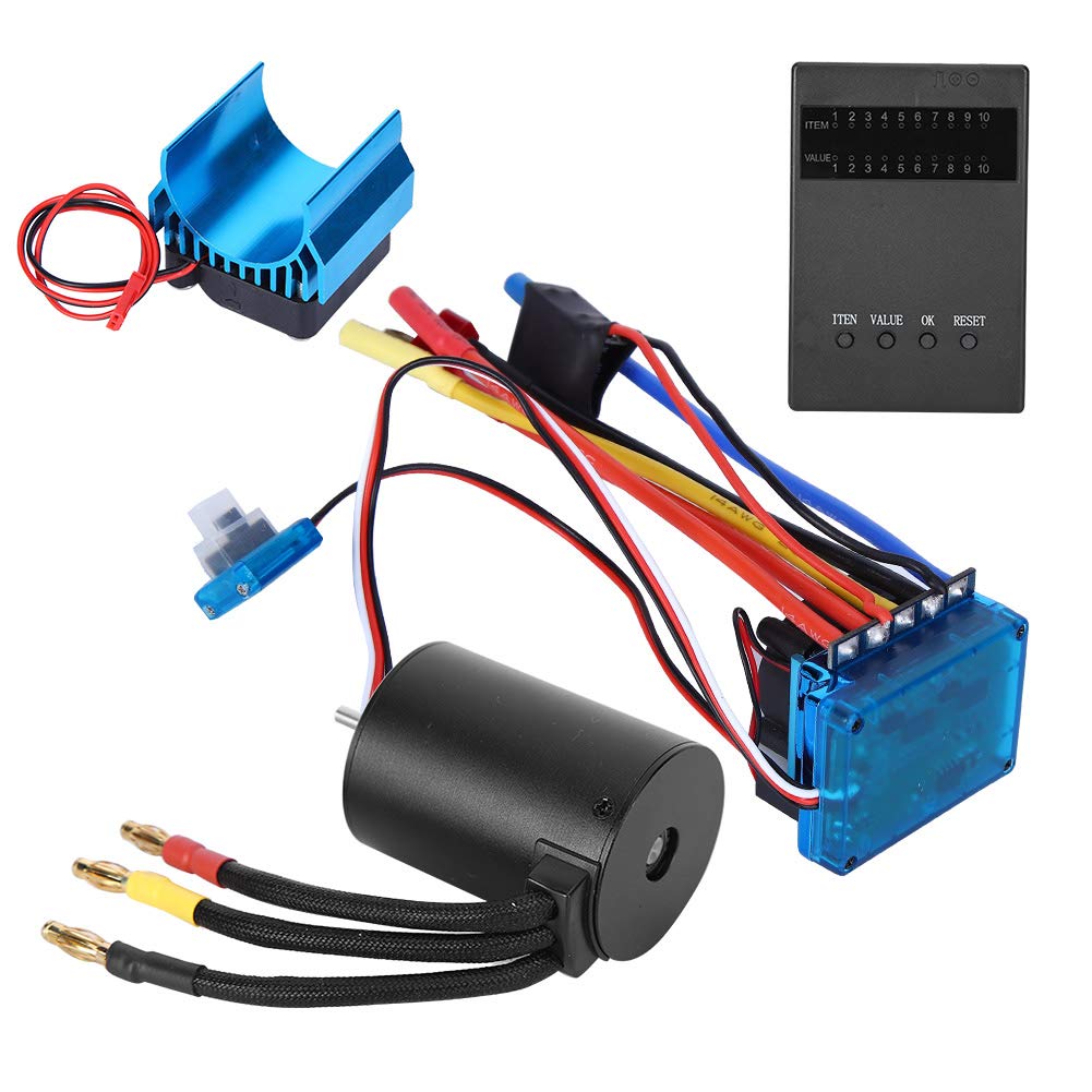 Set ESC Motore RC 3650 Senza Spazzole 3100KV con Scheda Programma ESC 45A e Dissipatore di Calore per 1 10 Auto RC, modalità Freno e Avvio Regolabile, per Principianti e Utenti Hobby (60A)