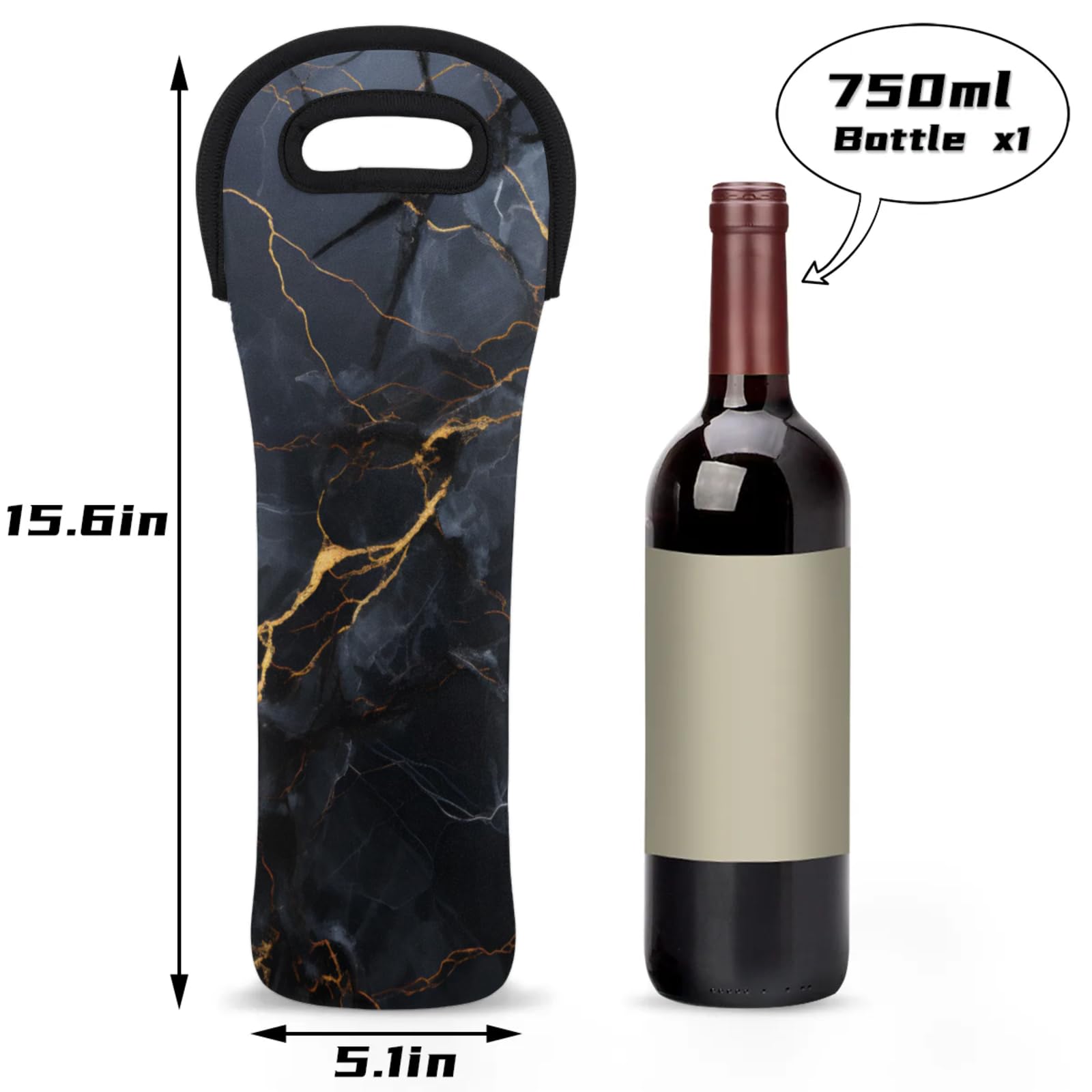 Neoprene Wine Tote Carrier Bag for Wine,Water, Champagne, Beer, Baby Bottles 15.6 x 5.1 Inches, Protective Wine Bag,Black