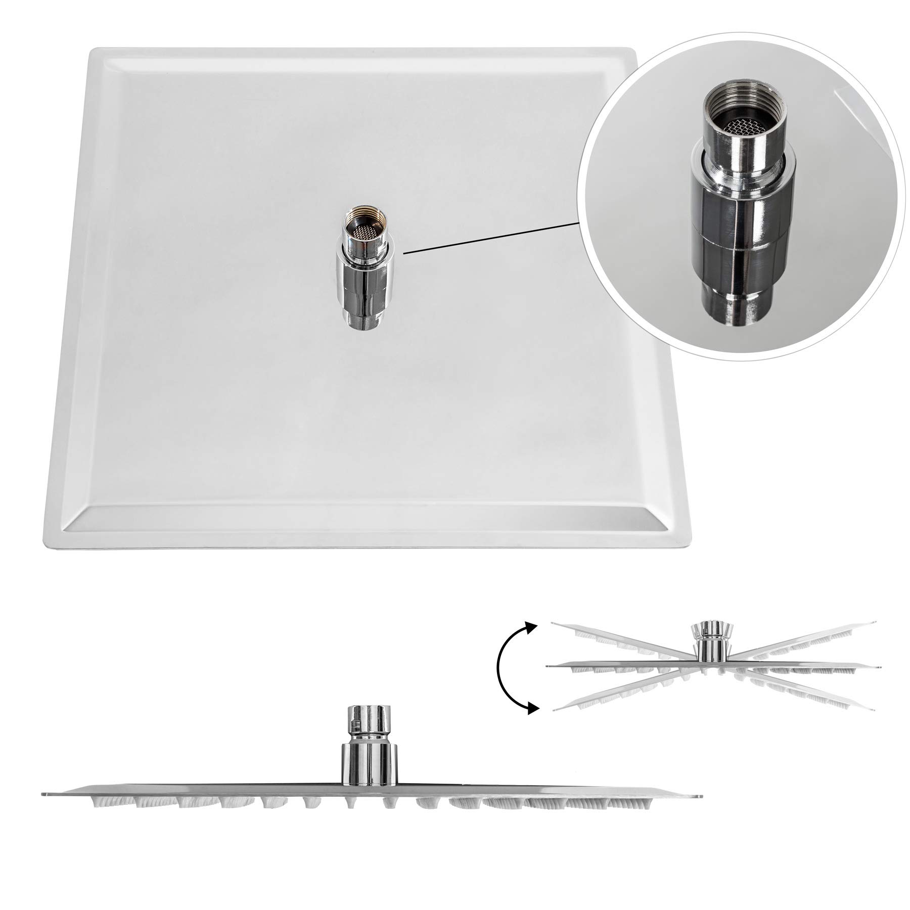 tectake® Soffione Doccia a Pioggia Anticalcare 30x30x4,5cm, Soffione Doccia Anticalcare Relax Acciaio Inox, Doccino Forma Quadrata Bagno, Doccino Bagnodoccia Design, Ugelli Silicone, Accessori Bagno