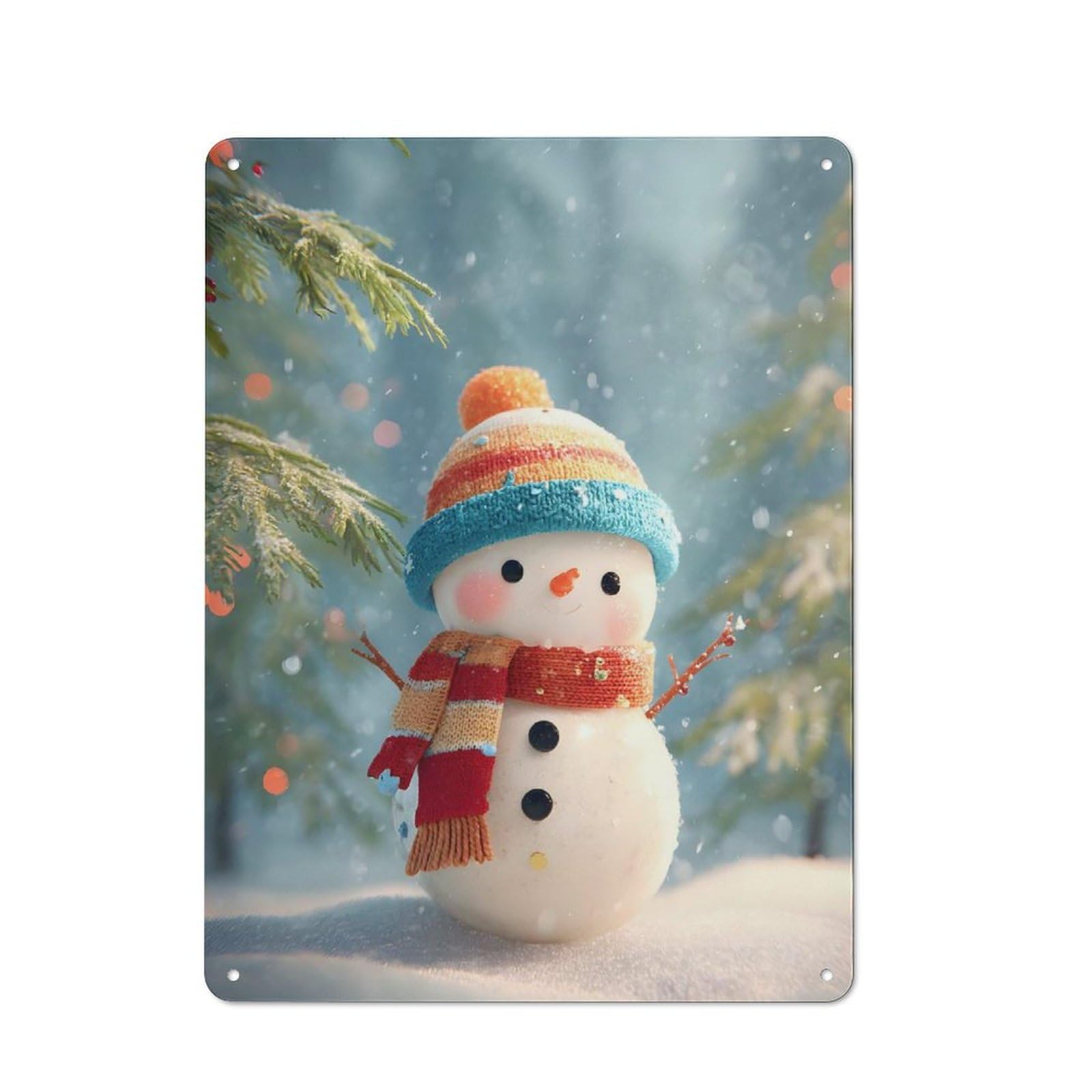 Junmoney Style-21 Metal Wall Plaque With Cute Snowman In Winter Wonderland Design 40X30cm, Classic Retro Room Decor For Kitchen, Hallway, Bar Or Small Cafe