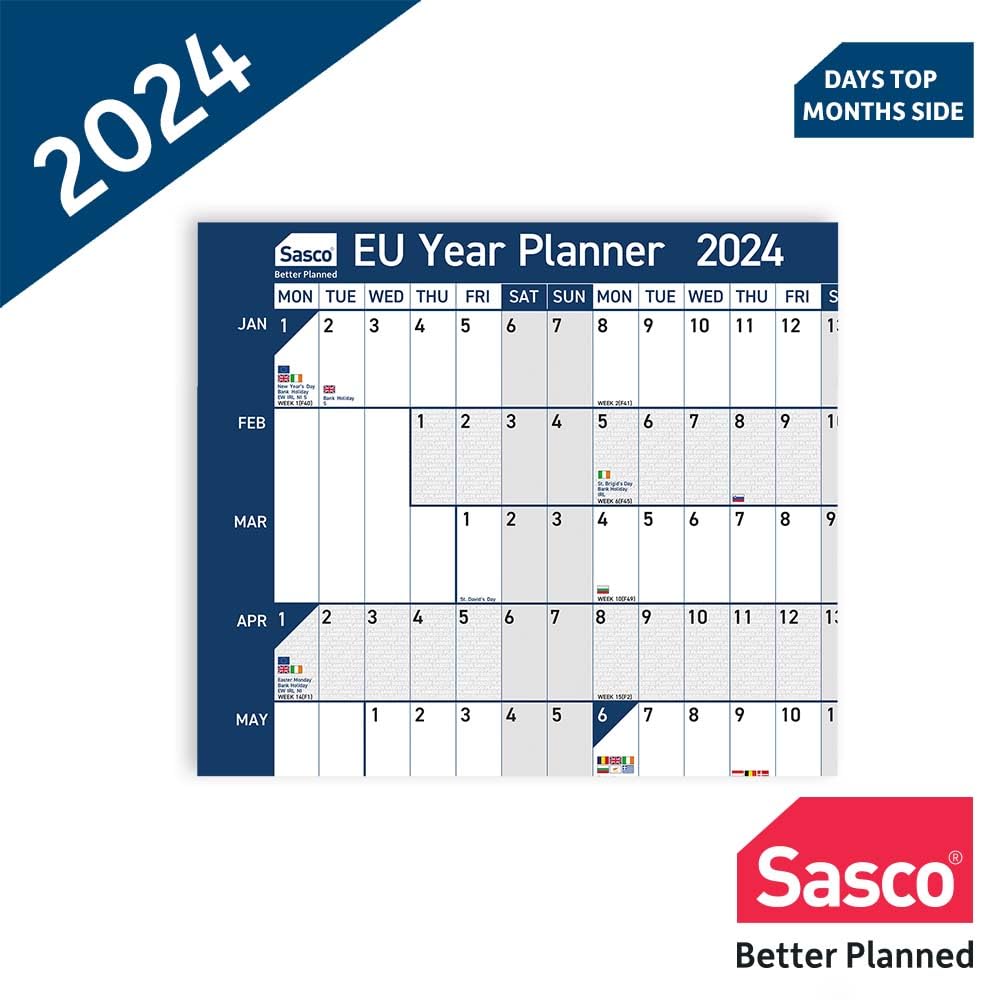 Sasco 2024 EU Yearly Wall Planner Set, Paper Whiteboard Style Dry Erase Calendar - Image 3