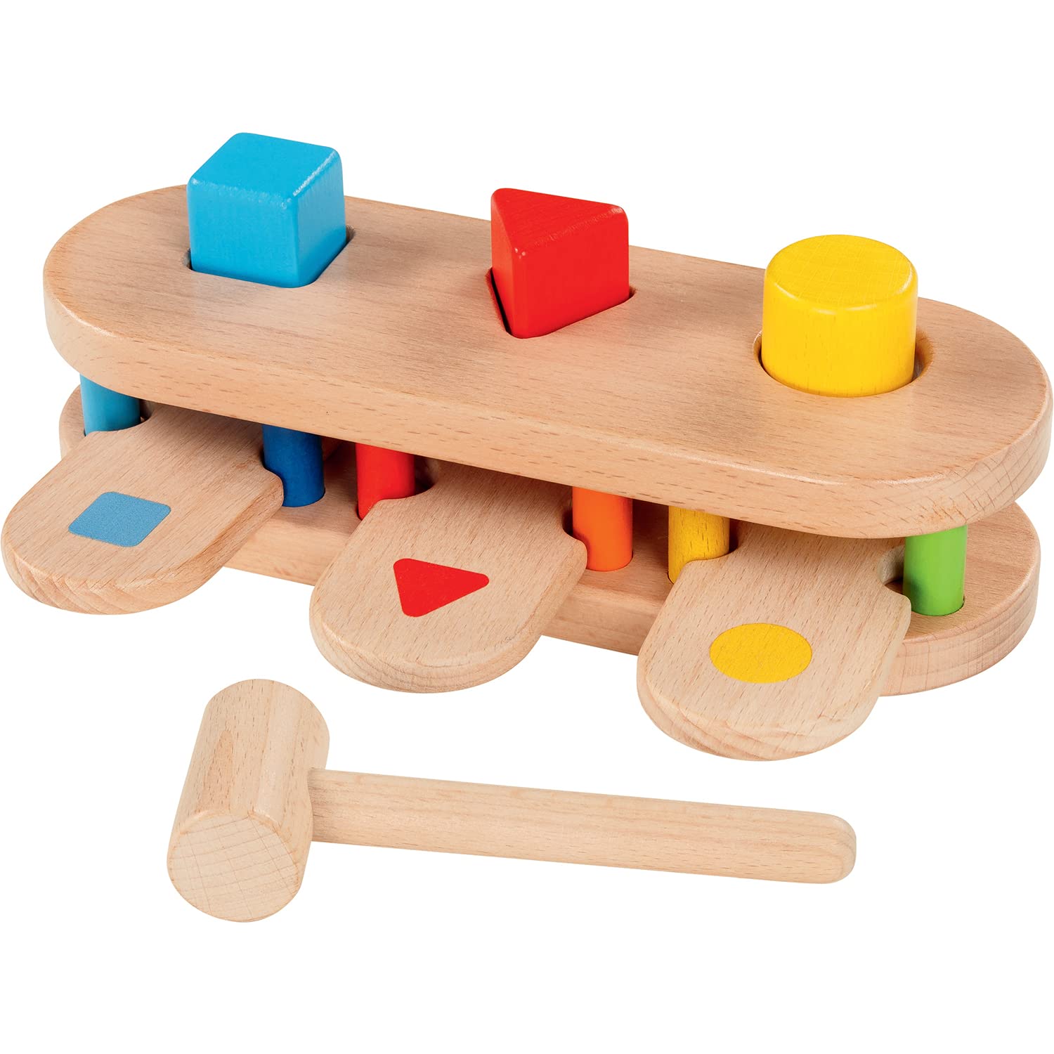 Goki Nature Wooden 2-in-1 Hammer Bench with Shapes – Baby Joy Canada