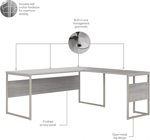 Miniatura 27 de Bush Business Furniture - Escritorio híbrido en forma de L de 72 pulgadas de ancho x 30 pulgadas de profundidad con patas de metal, color gris Gris