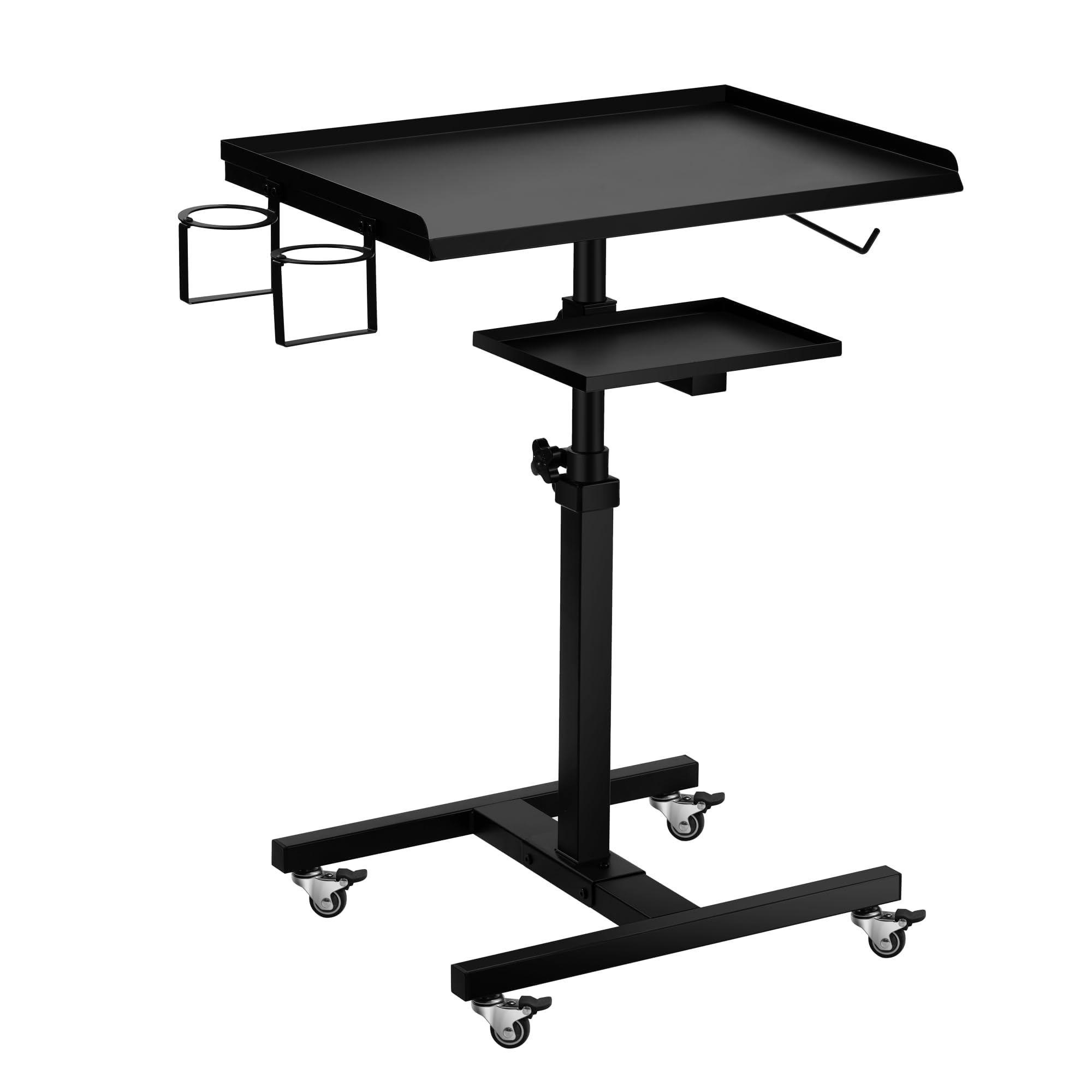 Poarmeey Premium Large Double Tier Steel Rolling Workstation Table with 360 Degree Mute Universal Wheel for Tattoo Work,Beauty Salon Spa Stools