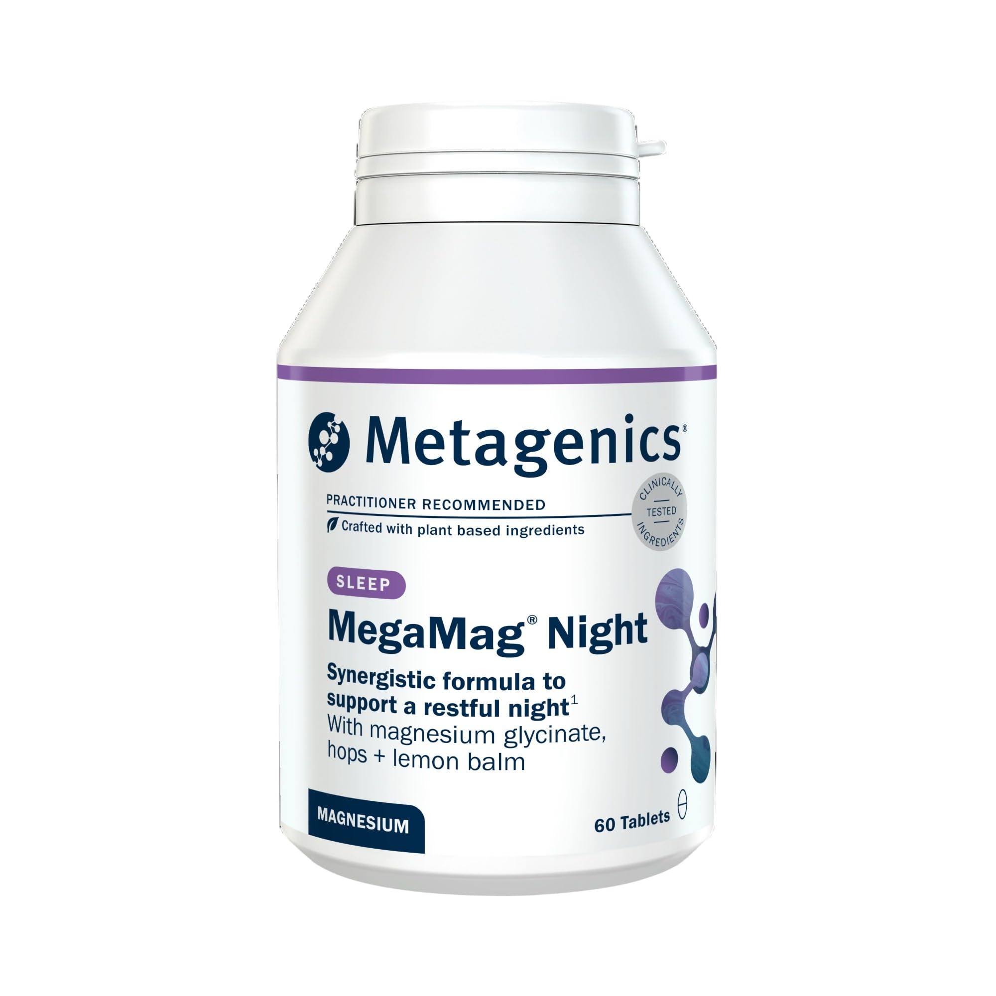 Metagenics MegaMag Night – Magnesium Glycinate with Hops & Lemon Balm – for Evening Wellbeing – 60 Capsules