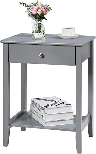 Miniatura 8 de COSTWAY Mesita de noche Mesa de almacenamiento Pantalla de almacenamiento Muebles de dormitorio Estante de cajón al lado de gris