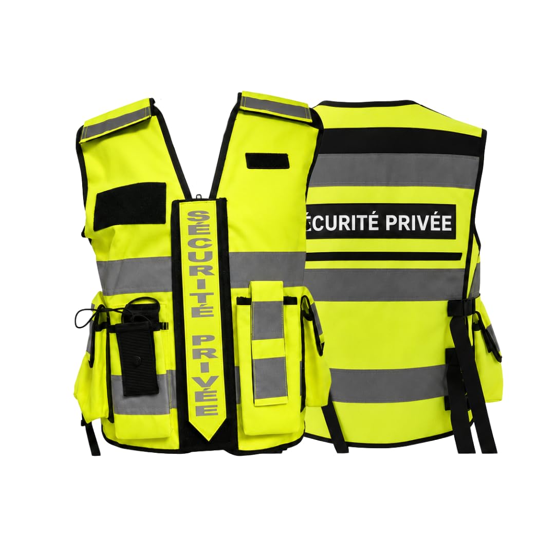Gilet Haute Visibilité SÉCURITÉ PRIVÉE Jaune, Multi‑Poches