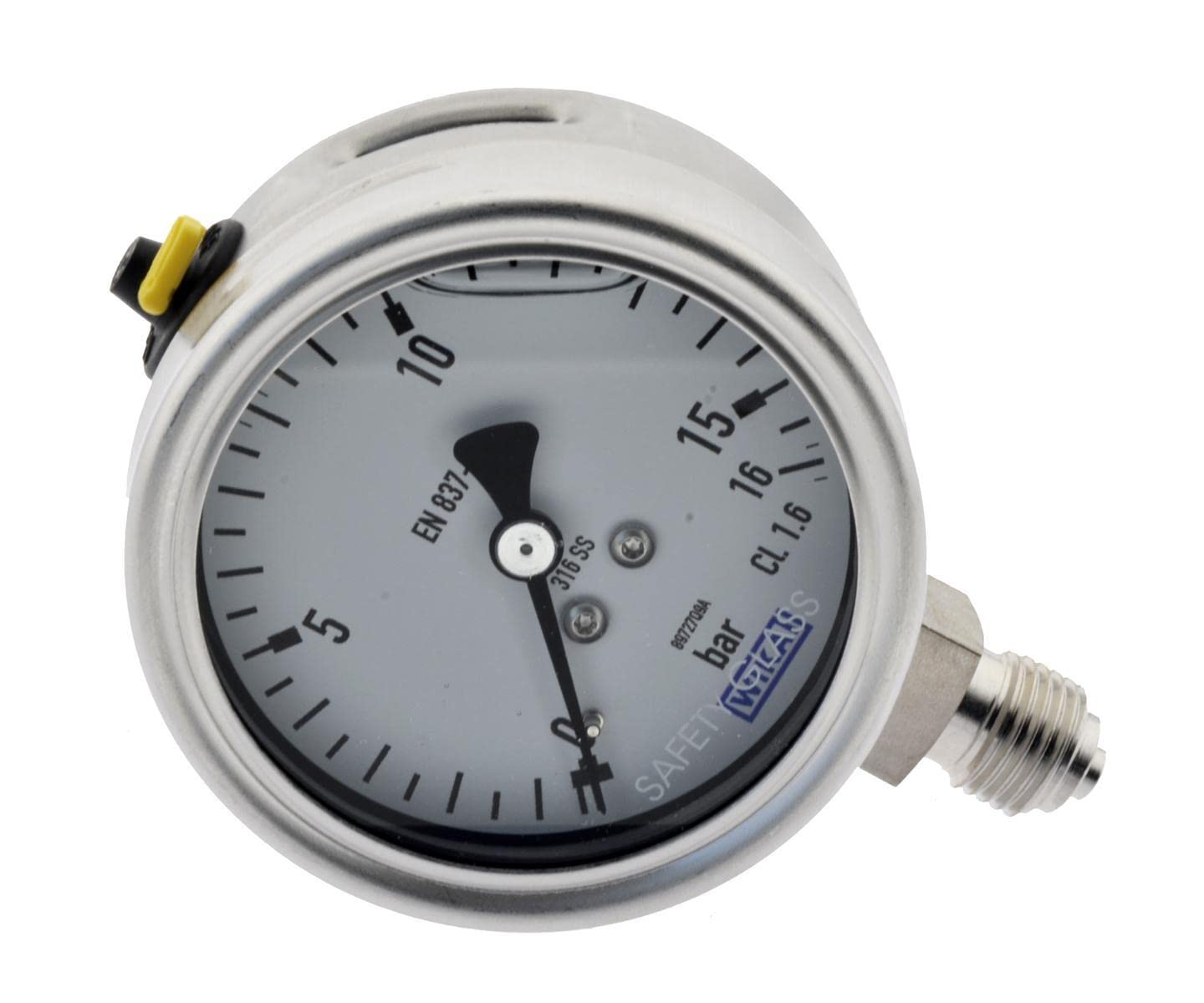 Wika Glycerinmanometer senkrecht Ø 63mm, Anzeige 0-10 bar Edelstahl Chemiemanometer