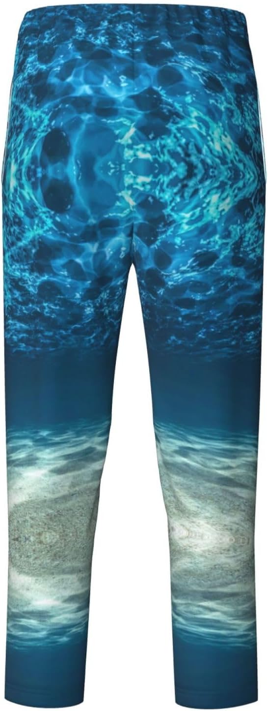 Blue Ocean Sea Print Fashion Pajama Bottoms,Cotton Pajamas,For Both Lounging At Home And Casual Outings